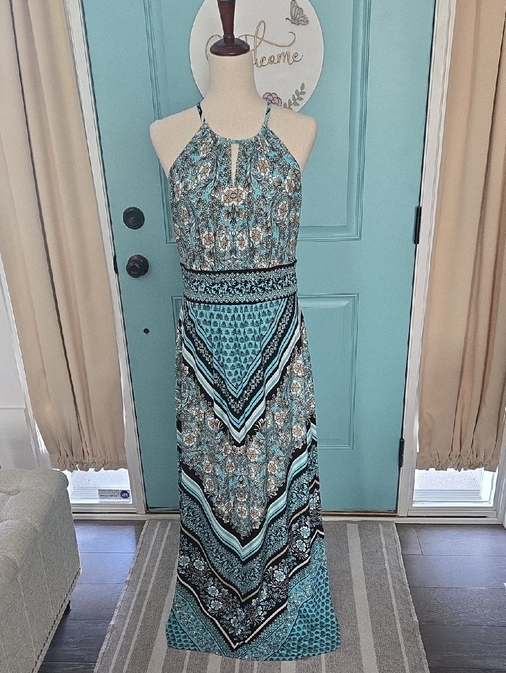 London Style Collection halter dress, size 10, multi-color